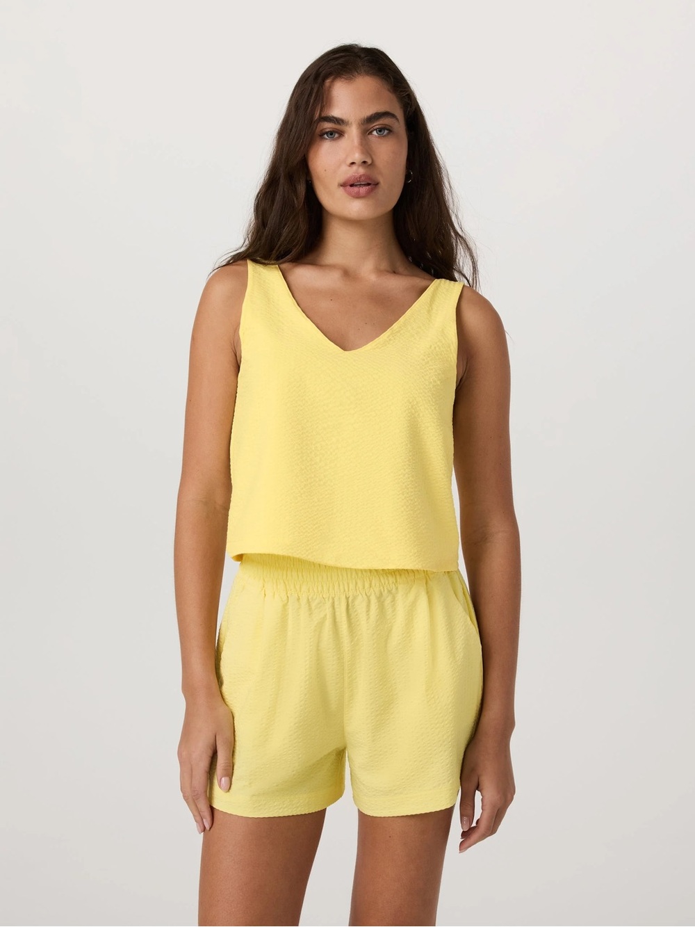 Vuori Villa Textured Set Tank and Shorts Sunlight